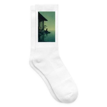 Schwarze Katze am Teehaus – Asian Zen Design - Tennissocken - Weiß - Rechts