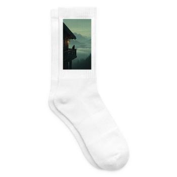 Schwarze Katze am Bergbalkon – Asian Zen Design - Tennissocken - Weiß - Rechts