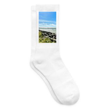 Coastal rocks in the blue sky - Tennis socks - white - Right