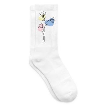 Delicate Lineart Flowers with Pastel - Tennis socks - white - Right