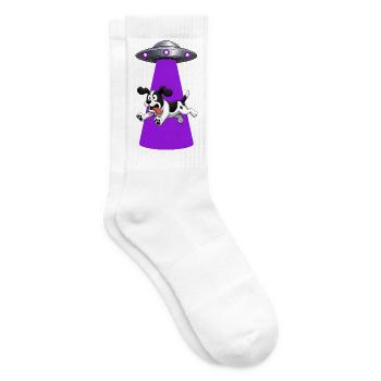 Hund von lila UFO-Balken entführt - Tennissocken - Weiß - Rechts
