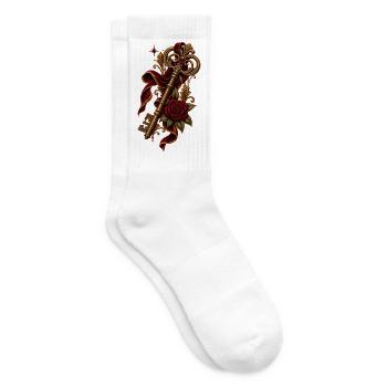 Vintage Schlüssel mit roter Rose - Tennissocken - Weiß - Rechts