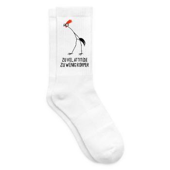 Zu viel Attitüde – zu wenig Körper - lustiger Hahn - Tennissocken - Weiß - Rechts