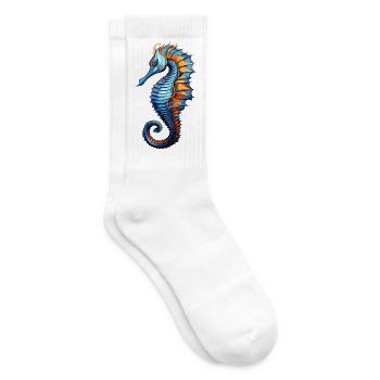 Seepferdchen Blau Orange Illustration - Tennissocken - Weiß - Rechts