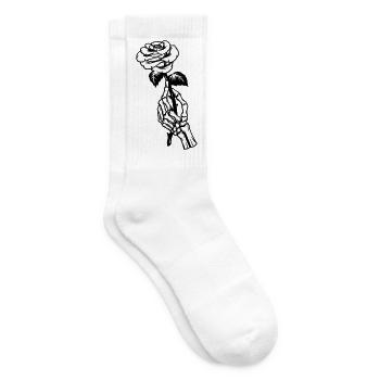 Rose in einer Hand, Illustration, Skelett-Hand - Tennissocken - Weiß - Rechts