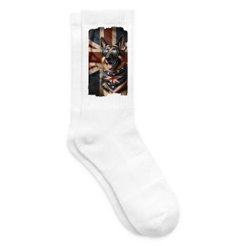 Schäferhund mit Großbritannien Flagge - Tennissocken - Weiß - Rechts