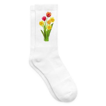 Tulipes et jonquilles colorées en guise de salut printanier - Chaussettes de tennis - blanc - Droite