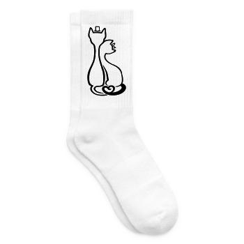 Elegant Cat Couple Line Art | Love & Romance Style - Tennis socks - white - Right