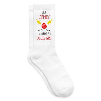 les génies naissent en Décembre - Naissance - HPI - Chaussettes de tennis - blanc - Droite