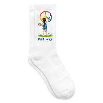 Mädchen malt Peace Zeichen – Paint Peace Aquarell - Tennissocken - Weiß - Rechts