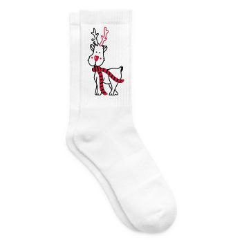Un renne avec écharpe - Chaussettes de tennis - blanc - Droite