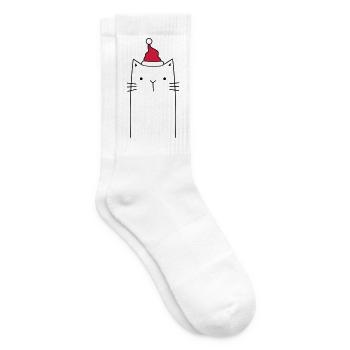 Katze Nikolaus Weihnachten Mütze Geschenkidee - Tennissocken - Weiß - Rechts