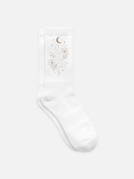 Mystic Snake Blumenlinien-Kunst - Tennissocken - Weiß
