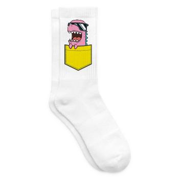 Pinker Dino mit Sonnenbrille Kinder Baby Comic - Tennissocken - Weiß - Rechts