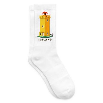 Iceland, Snæfellsnes lighthouse hand-drawn - Tennis socks - white - Right
