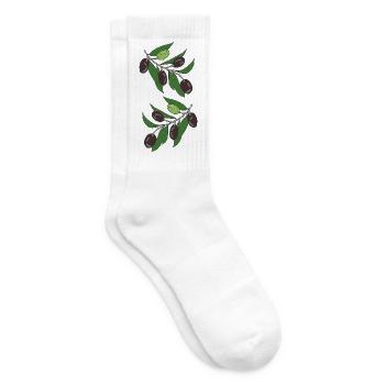 Olive Branches Illustration Botanical Print - Tennis socks - white - Right
