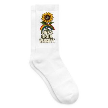 Links Grün Versifft – Sonnenblume und Peace - Tennissocken - Weiß - Rechts