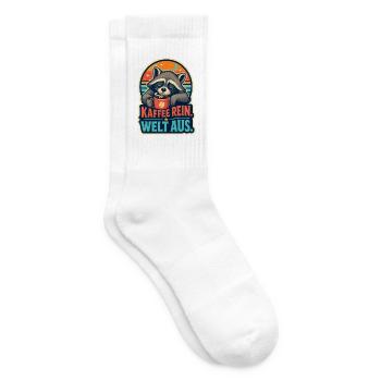 Kaffee rein. Welt aus. – Waschbär - Tennissocken - Weiß - Rechts