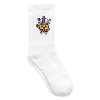 Cute Kawaii Boba Bubble Tea Character - Tennis socks - white - Right
