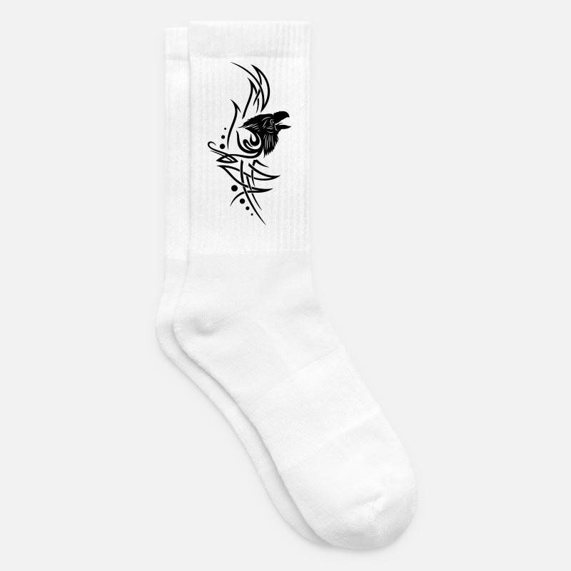 Tribal, tattoo with raven head - Tennis socks - white