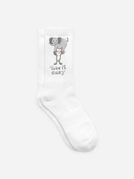 Maus trägt Elefant "Take it easy" positiver Spruch - Tennissocken - Weiß