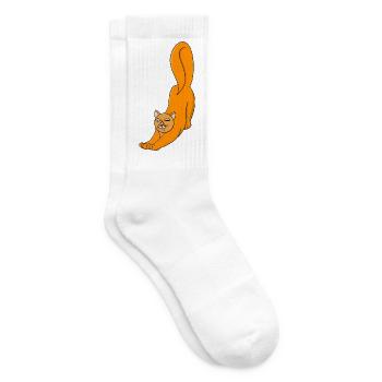 Dehnen Orangefarbene Katze - Tennissocken - Weiß - Rechts
