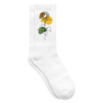Sunflower Line Art Design - Tennis socks - white - Right