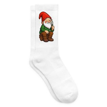 Gartenzwerg mit Blume – Fröhlicher Cartoon - Tennissocken - Weiß - Rechts