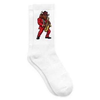 Bison mit Saxophon – Musik & Wildnis - Tennissocken - Weiß - Rechts