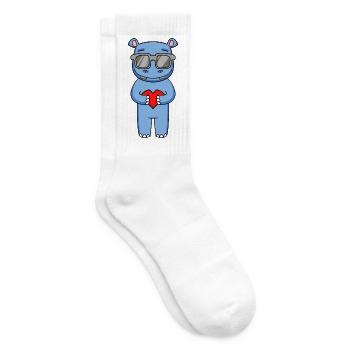 Hippo with sunglasses and heart - Tennis socks - white - Right