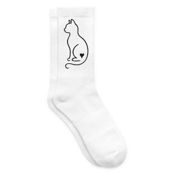 Minimalist Cat Line Art – Black Design - Tennis socks - white - Right