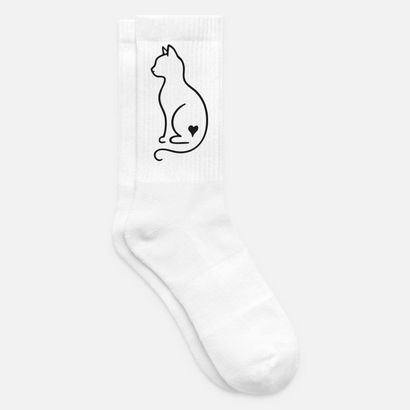 Minimalistische Katze Line Art – Schwarz Design - Tennissocken - Weiß