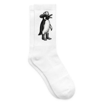 Funny Penguin Cowboy Vintage Rodeo Hat Meme - Tennis socks - white - Right
