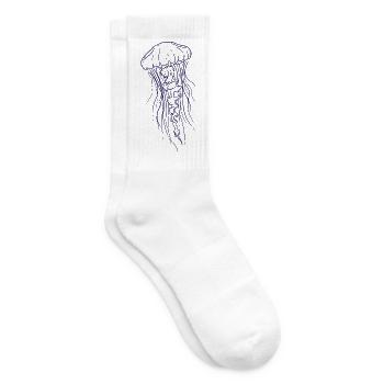 Jellyfish Line Art Illustration - Tennis socks - white - Right