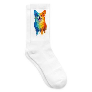 Corgi in bright colors - Tennis socks - white - Right