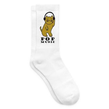 Cat DJ with headphones - Tennis socks - white - Right
