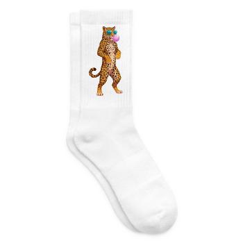 Cool leopard with sunglasses and bubblegum - Tennis socks - white - Right