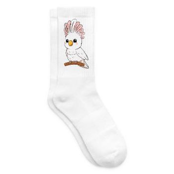 White pink tropical bird on branch - Tennis socks - white - Right