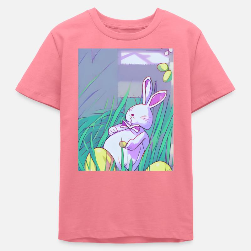 Pastel Easter Bunny in Spring Grass - Teens Organic T-shirt by Stanley/Stella - pink joy 