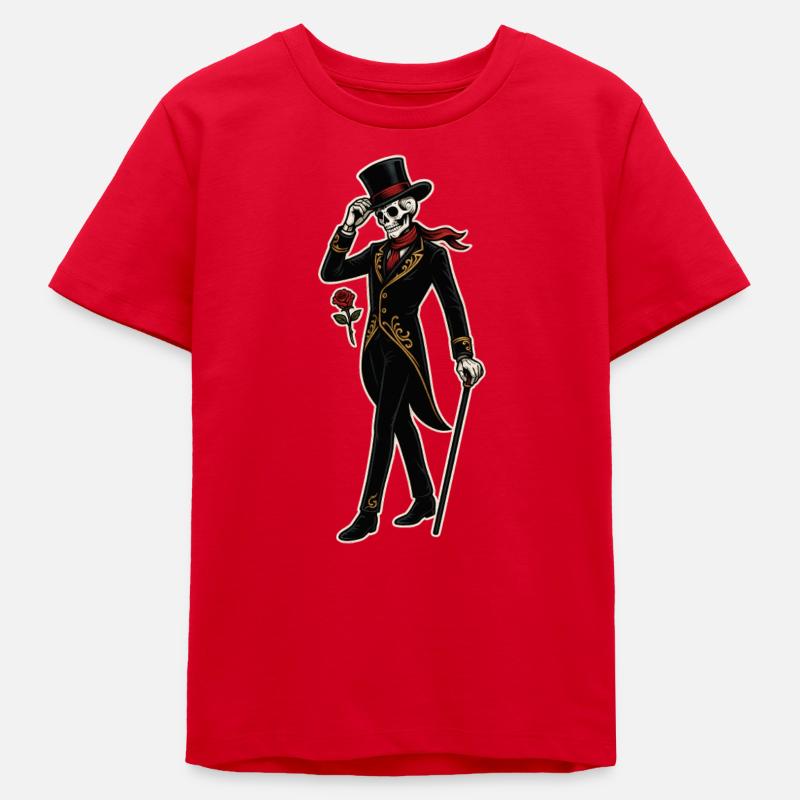 Squelette dandy avec rose dans le style vintage - T-shirt ado bio Stanley/Stella - rouge
