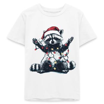 Waschbär mit Weihnachtsmütze und Lichterkette - Teenager Organic T-Shirt Mini Creator von Stanley/Stella - Weiß - Vorne