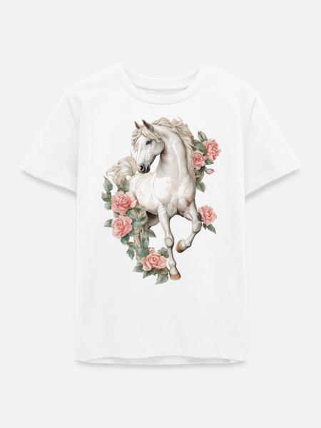 Pferd mit Rosen - Teenager Organic T-Shirt Mini Creator von Stanley/Stella - Weiß