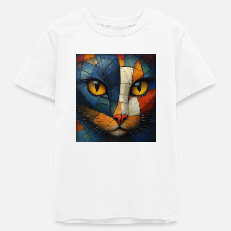 Chat Cubiste - T-shirt ado bio Stanley/Stella - blanc