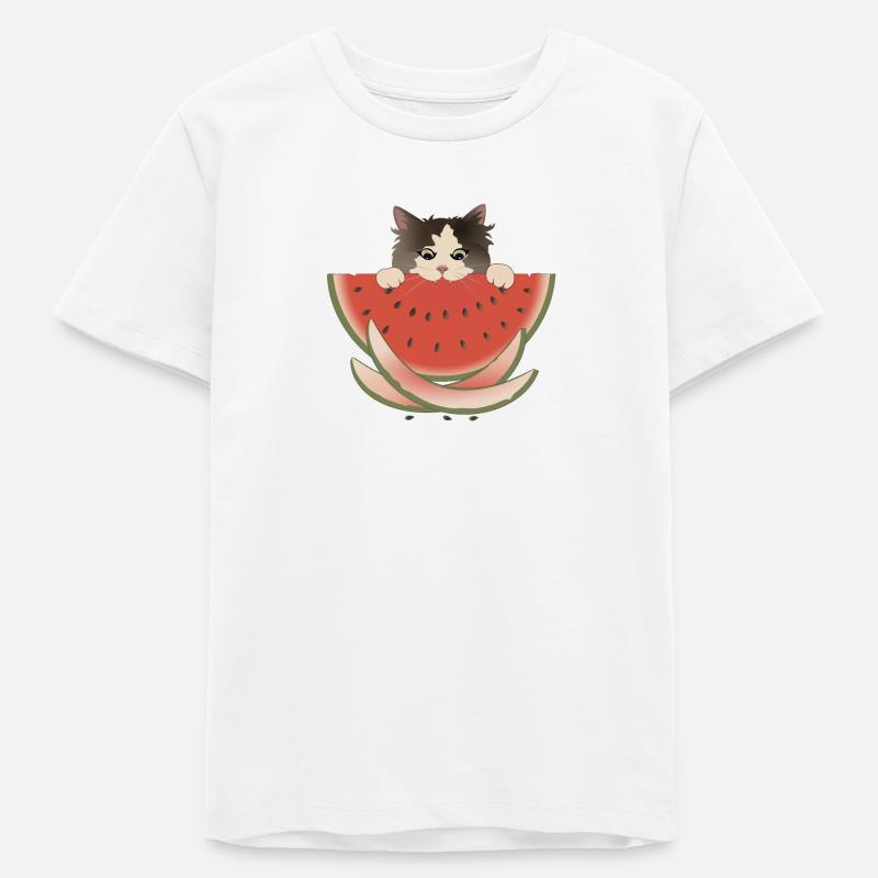 Délice de pastèque Chat - T-shirt ado bio Stanley/Stella - blanc