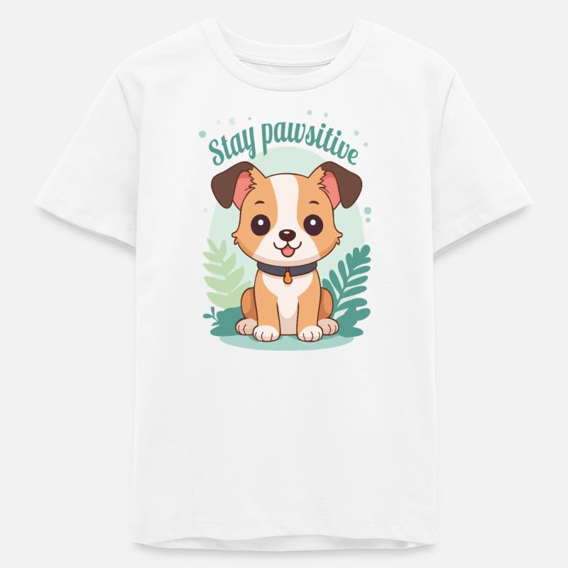 Stay Pawsitive - Conception de chien de dessin animé mignon - T-shirt ado bio Stanley/Stella - blanc