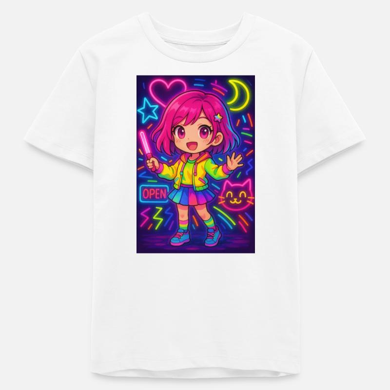 Neon Chibi Magic - Énergie d’anime colorée - T-shirt ado bio Stanley/Stella - blanc