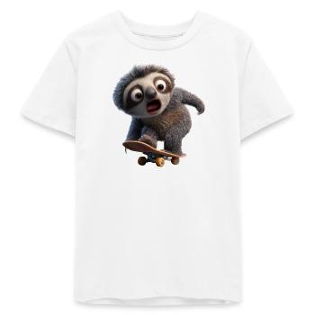 Sloth on Skateboard Funny Slow Cool - Teens Organic T-shirt by Stanley/Stella - white - Front