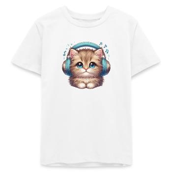 Chat mignon avec des écouteurs Doodle - T-shirt ado bio Stanley/Stella - blanc - Devant