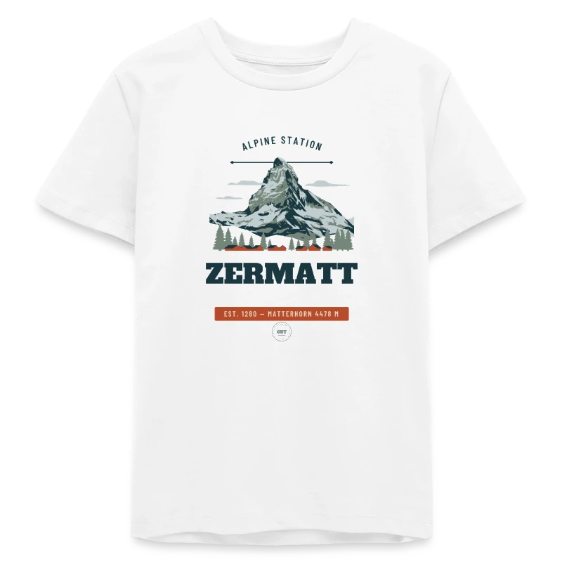 Zermatt badge on a teens organic t-shirt by stanley/stella