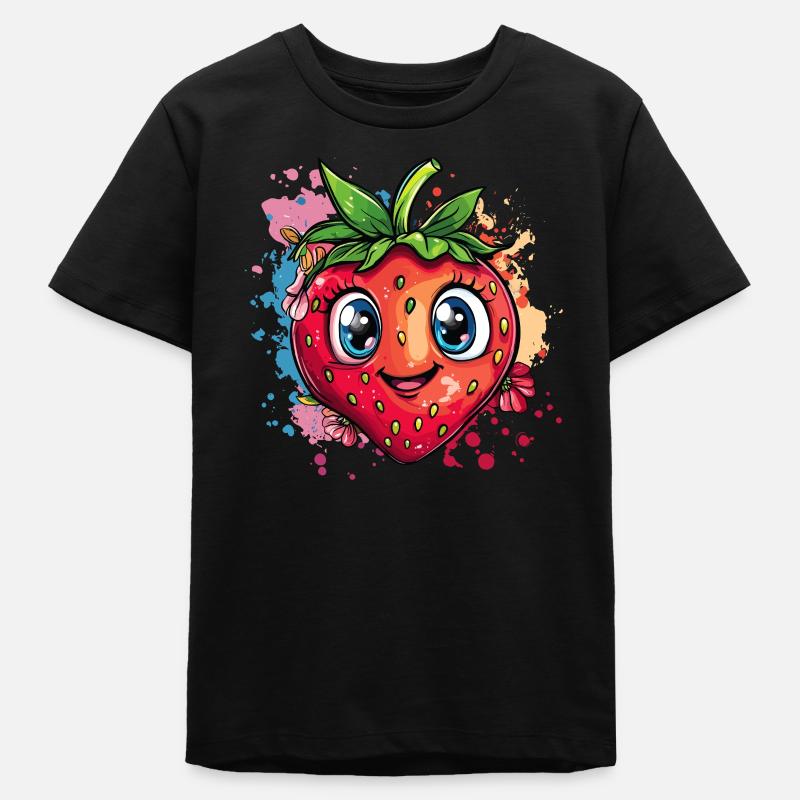 Fraise joyeuse colorée - T-shirt ado bio Stanley/Stella - noir